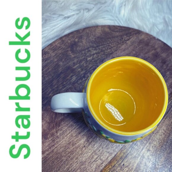 STARBUCKS 2007 Floral Ceramic 12 oz Mug Yellow White - Picture 4 of 8